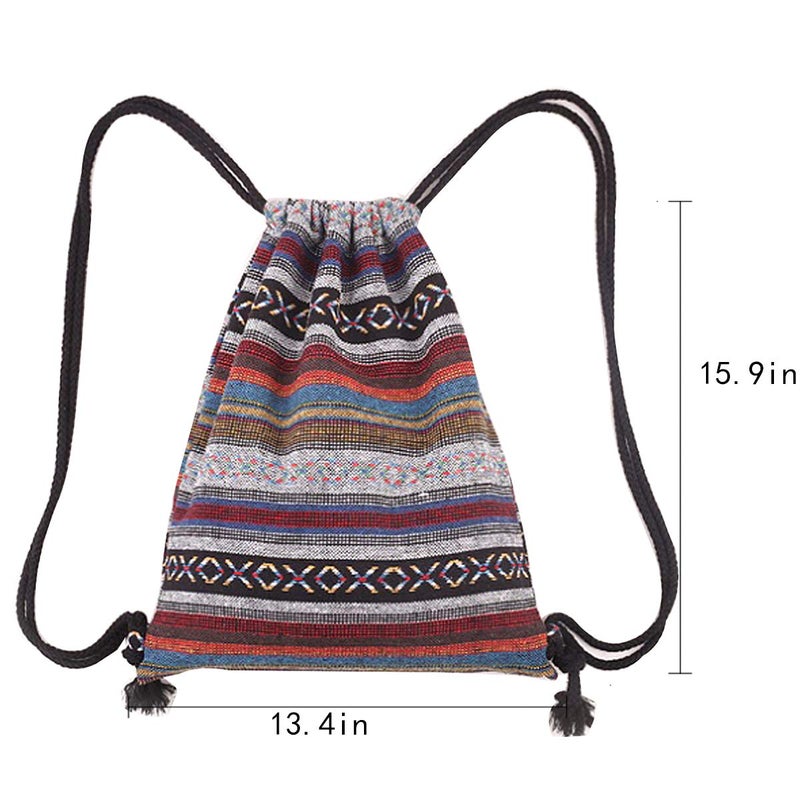 Lobagve Van Caro Bohemian Drawstring Backpack Light Cinch Bag Gym Sack String Bag (Color 2) - Image 2